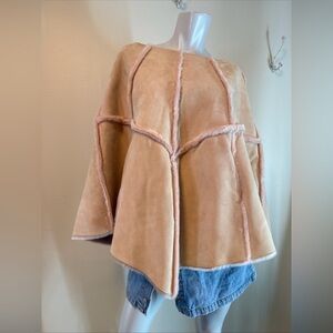 UGG Australia Blush Pink Suede Shearling Shawl Wrap Poncho Sz S/M VTG Rare